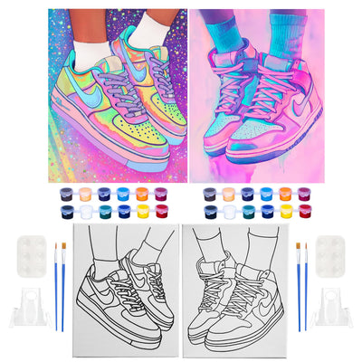 Sneaker Styles 1 and 2 two pack pre drawn canvas bundle for paint parties