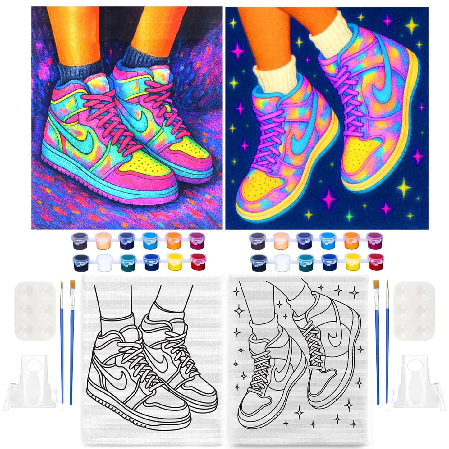 Sneaker Styles 3 and 4 two pack pre drawn canvas bundle for paint parties