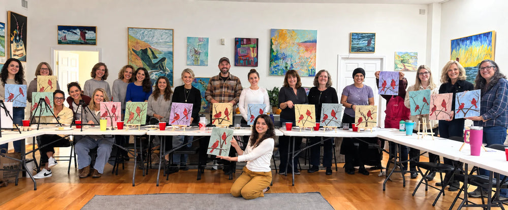 A group sharing cardinal paintings in different colors