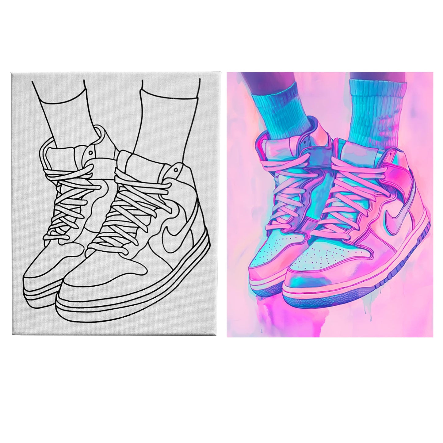 Sneaker Style 1 paint kit option with pre drawn canvas for group events